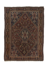 13665 Persian Rug Ghashghaei Handmade Area Antique Tribal 4'9'' x 6'5'' -5x6- Red Blue Whites Beige Geometric Design