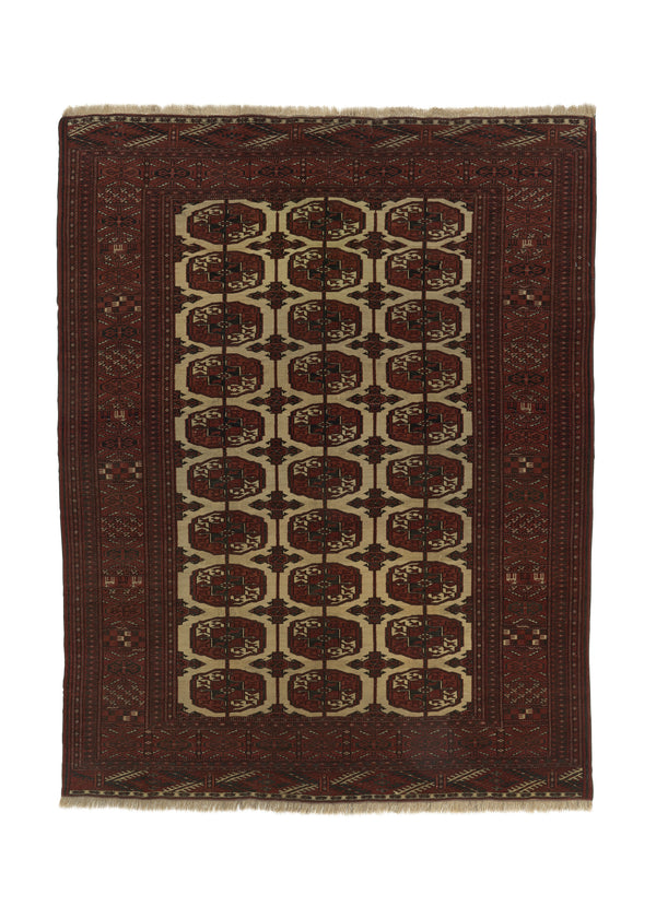 13927 Persian Rug Turkmen Handmade Area Tribal 4'10'' x 6'4'' -5x6- Whites Beige Red Bokhara Design