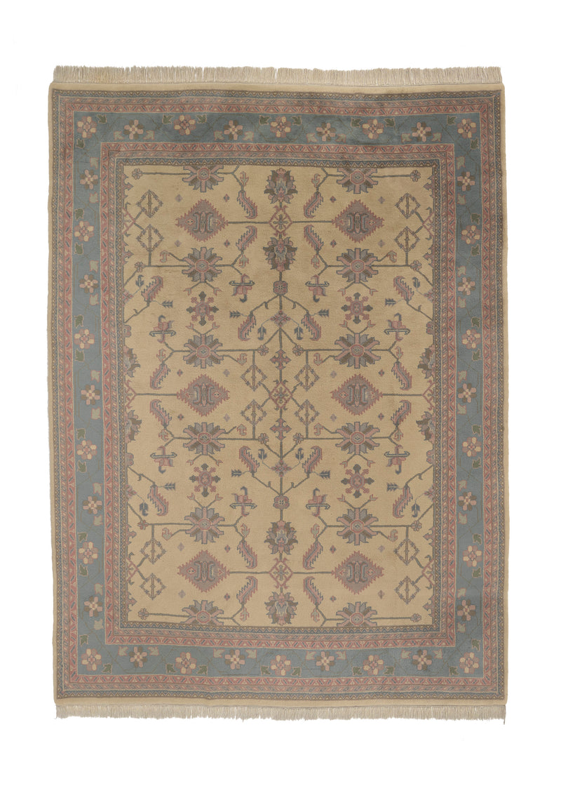 14176 Oriental Rug Indian Handmade Area Transitional 8'9'' x 12'0'' -9x12- Whites Beige Blue Floral Design