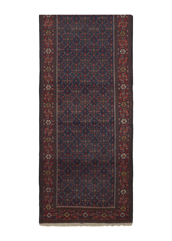 14186 Persian Rug Senneh Handmade Runner Tribal Vintage 3'6'' x 21'0'' -4x21- Blue Red Herati Design