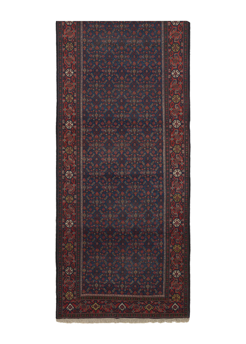 14186 Persian Rug Senneh Handmade Runner Tribal Vintage 3'6'' x 21'0'' -4x21- Blue Red Herati Design