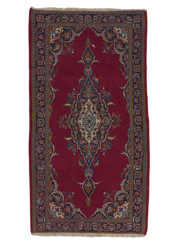 14222 Persian Rug Kashan Handmade Area Traditional 2'5'' x 4'8'' -2x5- Red Blue Floral Open Field Toranj Mehrab Design
