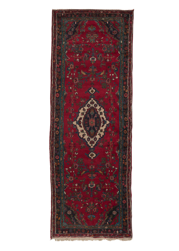 14526 Persian Rug Hamadan Handmade Runner Tribal 3'8'' x 10'0'' -4x10- Red Floral Design