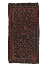 14607 Oriental Rug Afghan Handmade Area Tribal 9'0'' x 16'9'' -9x17- Black Brown Geometric Design
