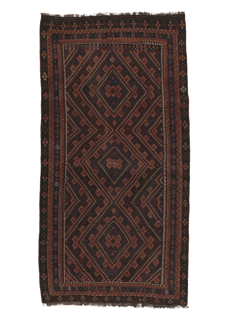 14607 Oriental Rug Afghan Handmade Area Tribal 9'0'' x 16'9'' -9x17- Black Brown Geometric Design