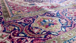 Persian Rug Kashan Handmade Area Antique Traditional 4'4"x6'10" (4x7) Blue Red Floral Design #26554