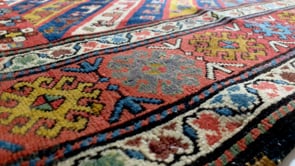 Caucasian Rug Shirvan Handmade Area Antique Tribal 3'6"x8'0" (4x8) Multi-color Red Geometric Design #26802