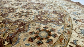 Oriental Rug Pakistani Handmade Round Transitional 6'4"x6'5" (6x6) Brown Whites/Beige Oushak Design #30335