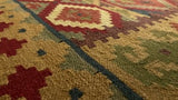 Oriental Rug Indian Handmade Area Tribal 6'0"x9'0" (6x9) Yellow/Gold Red Multi-color Geometric Dhurrie Design #32694