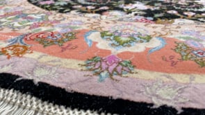 Persian Rug Tabriz Handmade Round Traditional 4'9"x4'9" (5x5) Pink Black Floral Naghsh Design #31604