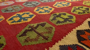 Persian Rug Shiraz Handmade Area Tribal 4'10"x7'8" (5x8) Red Multi-color Geometric Kilim Design #31371
