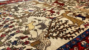 Persian Rug Bakhtiari Handmade Area Traditional Tribal 5'2"x8'2" (5x8) Whites/Beige Pictorial Animals Design #33475