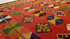 Persian Rug Shiraz Handmade Area Tribal 5'6"x8'4" (6x8) Red Multi-color Kilim Geometric Design #31418