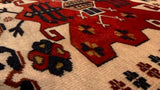 Oriental Rug Turkish Handmade Square Tribal 3'6"x3'6" (4x4) Red Yellow/Gold Whites/Beige Geometric Design #32522