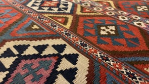 Caucasian Rug Shirvan Handmade Area Antique Tribal 3'0"x3'7" (3x4) Multi-color Kilim Geometric Saddle Blanket Design #21431