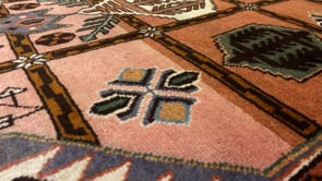 Persian Rug Saveh Handmade Area Tribal Vintage 3'5"x4'8" (3x5) Pink Whites/Beige Geometric Design #20990