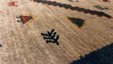 Persian Rug Gabbeh Handmade Area Tribal 3'6"x4'10" (4x5) Whites/Beige Pictorial Design #30979