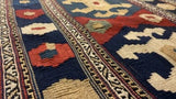 Caucasian Rug Shirvan Handmade Area Tribal Antique 3'7"x4'3" (4x4) Multi-color Red Kilim Design #32776