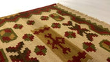 Oriental Rug Indian Handmade Area Tribal 3'0"x5'0" (3x5) Green Brown Geometric Dhurrie Design #32672