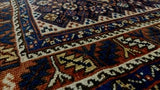 Persian Rug Ghashghaei Handmade Area Antique Tribal 3'7"x4'4" (4x4) Brown Blue Geometric Design #34947