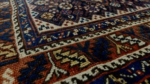 Persian Rug Ghashghaei Handmade Area Antique Tribal 3'7"x4'4" (4x4) Brown Blue Geometric Design #34947