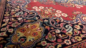 Persian Rug Moud Handmade Area Traditional 4'1"x5'3" (4x5) Red Blue Open Field Floral Design #17889