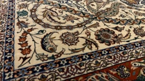 Persian Rug Isfahan Handmade Area Traditional 3'7"x5'5" (4x5) Orange Whites/Beige Animals Floral Design #35564
