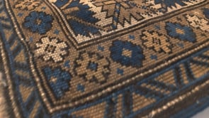 Caucasian Rug Shirvan Handmade Area Antique Tribal 3'10"x4'6" (4x5) Brown Blue Geometric Design #27049
