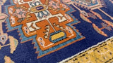 Persian Rug Yalameh Handmade Area Tribal 3'7"x4'5" (4x4) Yellow/Gold Blue Geometric Design #32104