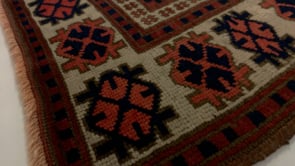 Oriental Rug Turkish Handmade Area Tribal 3'6"x5'9" (4x6) Whites/Beige Red Geometric Design #32523