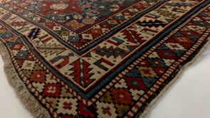 Caucasian Rug Shirvan Handmade Area Antique Tribal 3'9"x5'2" (4x5) Multi-color Whites/Beige Geometric Design #32632