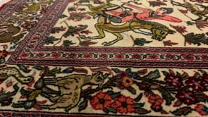 Persian Rug Qum Handmade Area Traditional Traditional 3'6"x5'3" (4x5) Pink Whites/Beige Hunting Scene Design #33618