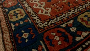 Caucasian Rug Kazak Handmade Area Antique Tribal 3'8"x5'0" (4x5) Red Blue Geometric Design #33942