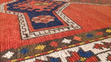 Caucasian Rug Kazak Handmade Area Tribal Vintage 3'7"x5'8" (4x6) Red Green Geometric Design #30241