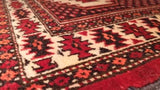 Persian Rug Turkmen Handmade Area Tribal 4'2"x5'10" (4x6) Red Whites/Beige Bokhara Design #33404