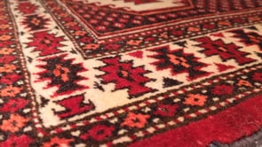Persian Rug Turkmen Handmade Area Tribal 4'2"x5'10" (4x6) Red Whites/Beige Bokhara Design #33404
