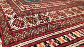 Persian Rug Turkmen Handmade Area Tribal 4'2"x6'4" (4x6) Green Red Whites/Beige Bokhara Design #33406