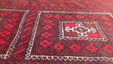 Oriental Rug Afghan Handmade Area Tribal 3'5"x6'6" (3x7) Red Black Bokhara Design #33872