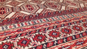 Persian Rug Turkmen Handmade Area Tribal 3'8"x6'2" (4x6) Whites/Beige Red Bokhara Design #34542
