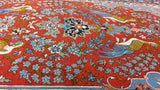 Persian Rug Isfahan Handmade Area Traditional 3'7"x5'3" (4x5) Red Blue Green Tree of Life Animals Haghighi Design #35647