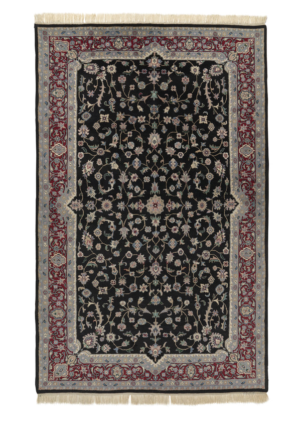 14757 Oriental Rug Indian Handmade Area Traditional 5'8'' x 8'10'' -6x9- Black Red Floral Design