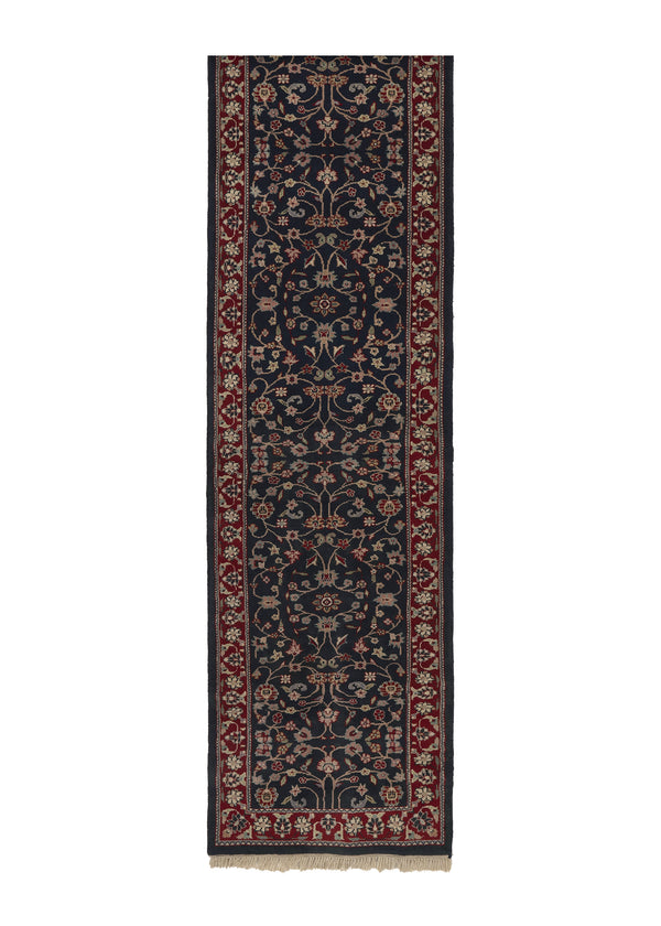 14816 Oriental Rug Indian Handmade Runner Traditional 2'4'' x 11'10'' -2x12- Blue Floral Design