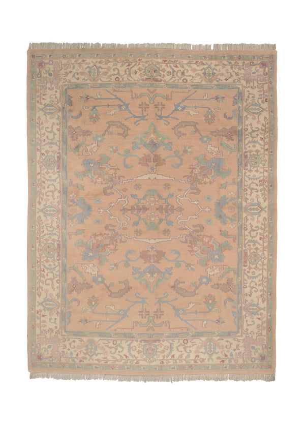 14904 Oriental Rug Indian Handmade Area Transitional 9'4'' x 12'4'' -9x12- Whites Beige Pink Geometric Serapi Design