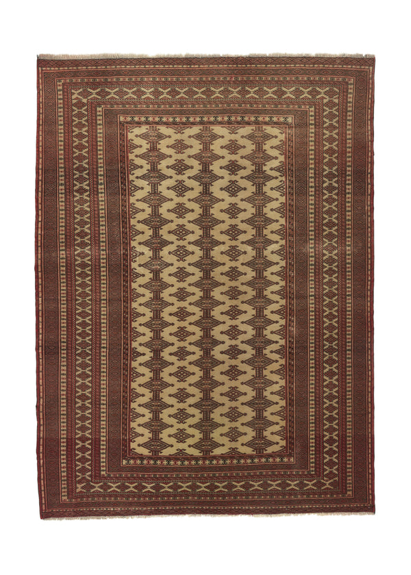 15175 Persian Rug Turkmen Handmade Area Tribal 4'6'' x 6'1'' -5x6- Whites Beige Red Bokhara Design