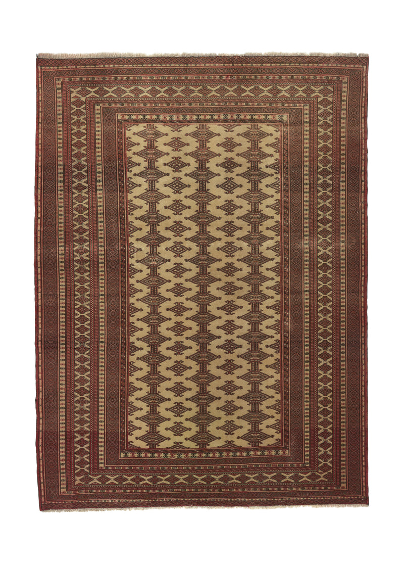 15175 Persian Rug Turkmen Handmade Area Tribal 4'6'' x 6'1'' -5x6- Whites Beige Red Bokhara Design
