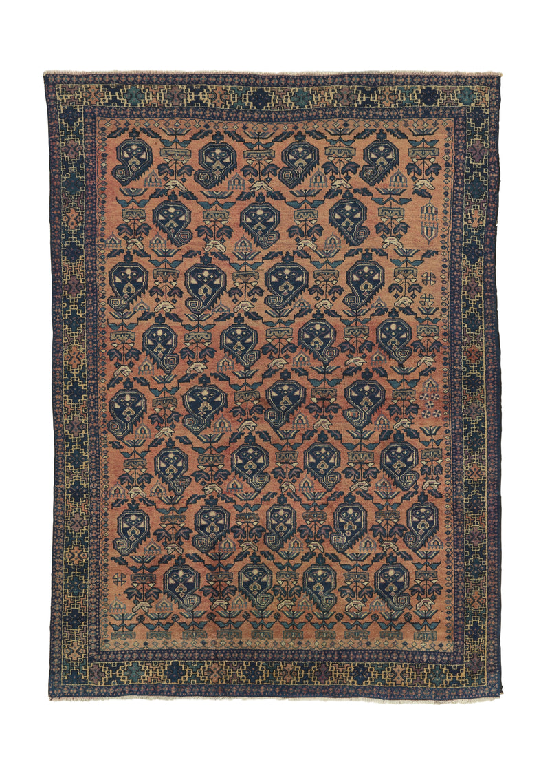 15407 Persian Rug Afshar Handmade Area Tribal Vintage 4'10'' x 6'8'' -5x7- Orange Blue Paisley Boteh Design