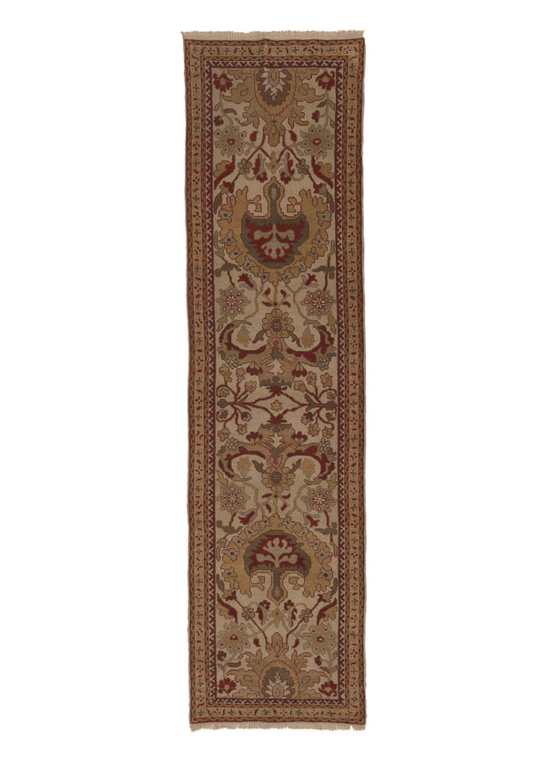 15534 Oriental Rug Chinese Handmade Runner Transitional 3'1'' x 11'11'' -3x12- Whites Beige Red Floral Design