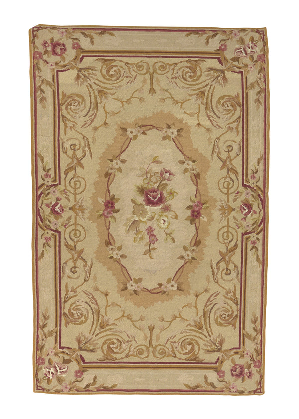 15555 Oriental Rug Chinese Handmade Area Traditional 3'0'' x 4'8'' -3x5- Whites Beige Tapestry Floral Design
