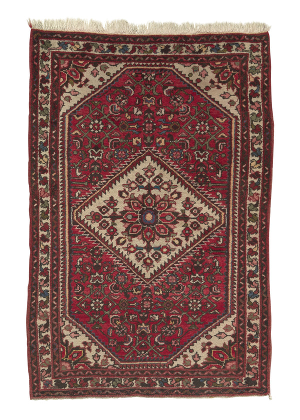 1558 Persian Rug Hamadan Handmade Area Traditional Tribal 3'4'' x 5'4'' -3x5- Red Floral Design