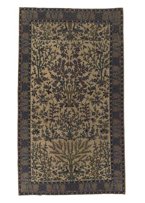 15641 Oriental Rug Turkish Handmade Area Traditional 3'11'' x 6'10'' -4x7- Whites Beige Brown Green Tree of Life Animals Design